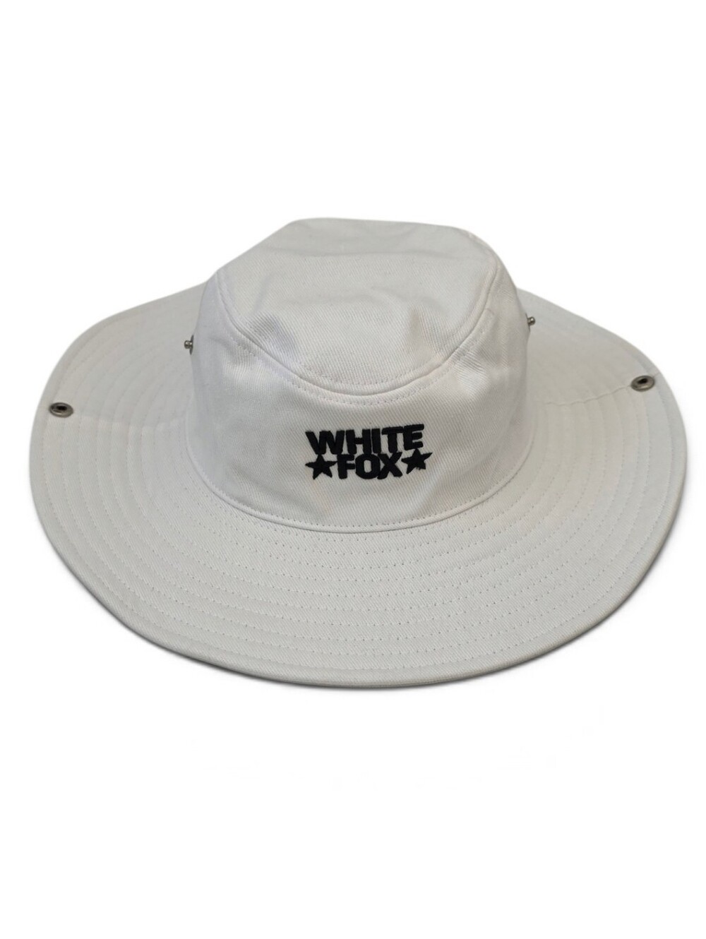 White Fox White Wide Brim Sun Hat Snap Up Sides Cowboy Style